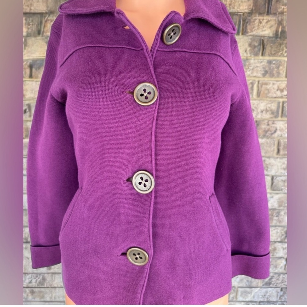 Classic Cotton Cardigan Sweater Purple Button Front Lightweight XS - Picture 2 of 5